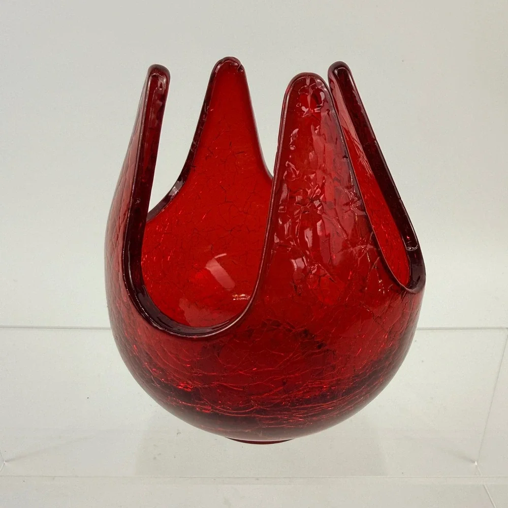 Viking Epic 7019 Ruby Red Crackle Glass Patio Lite‎ Votive Candle Holder